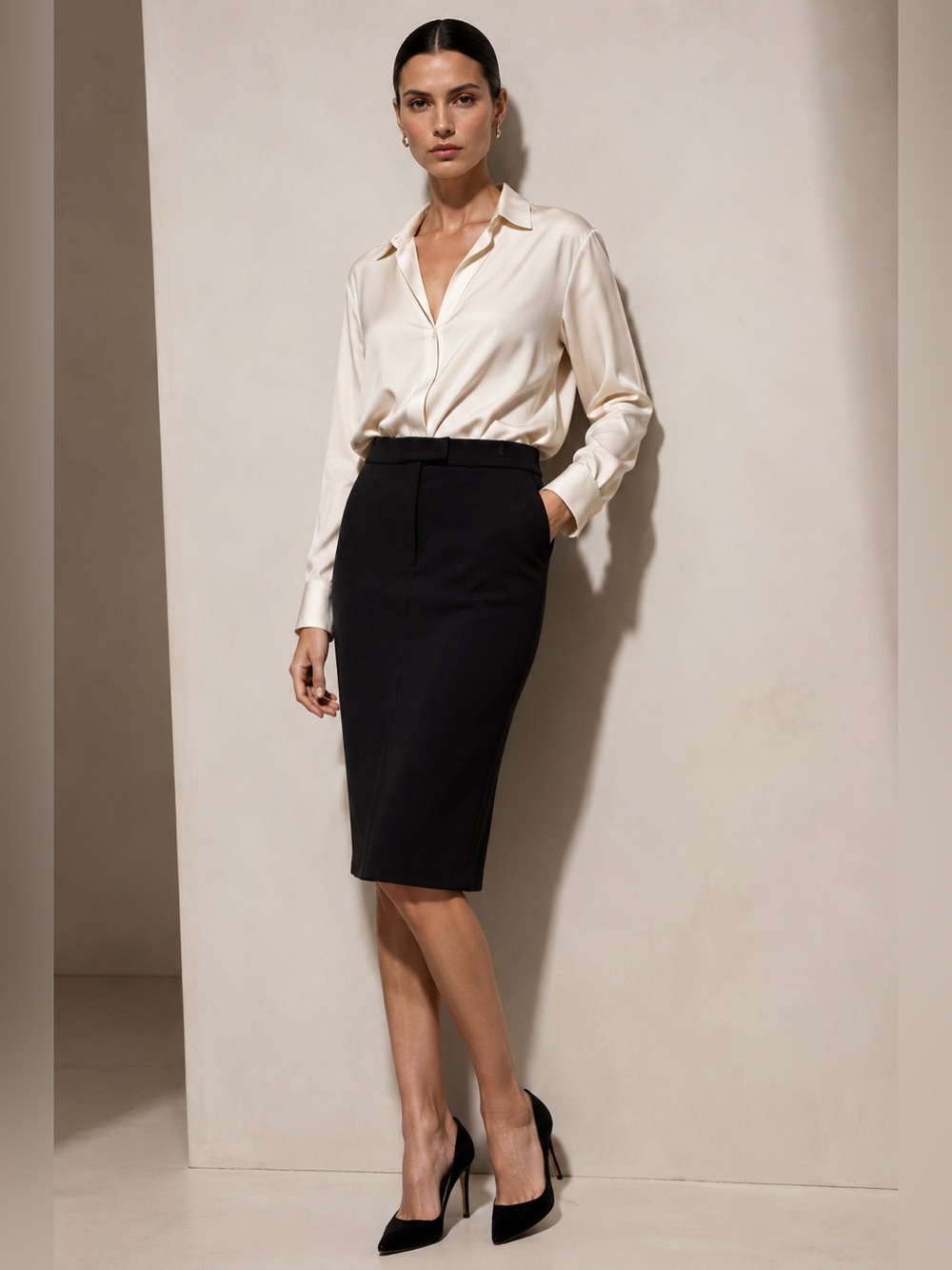 MaxMara Black Stretch Pencil Skirt EU 42 Classic Career Midi